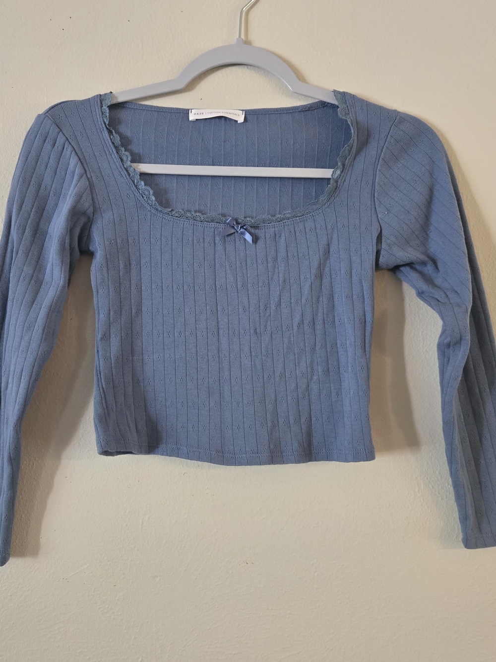 gaze Powder Blue Ribbed Scoop-Neck Crop Top